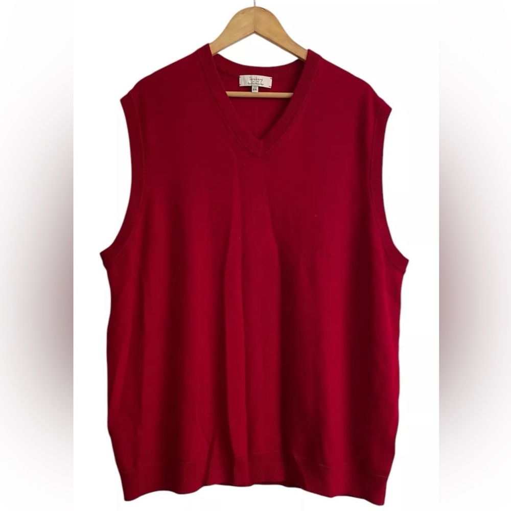 TURNBURY Men Sweater Vest 2XL Red Sleeveless 100% Merino Wool Pullover *READ*